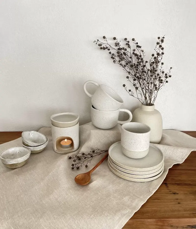 Handmade ceramic cups, vases, plates and oil burner by Hunter and the Fox in Melbourne